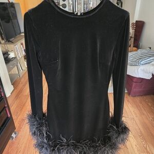 House of CB Black Feather Trim Mini Dress